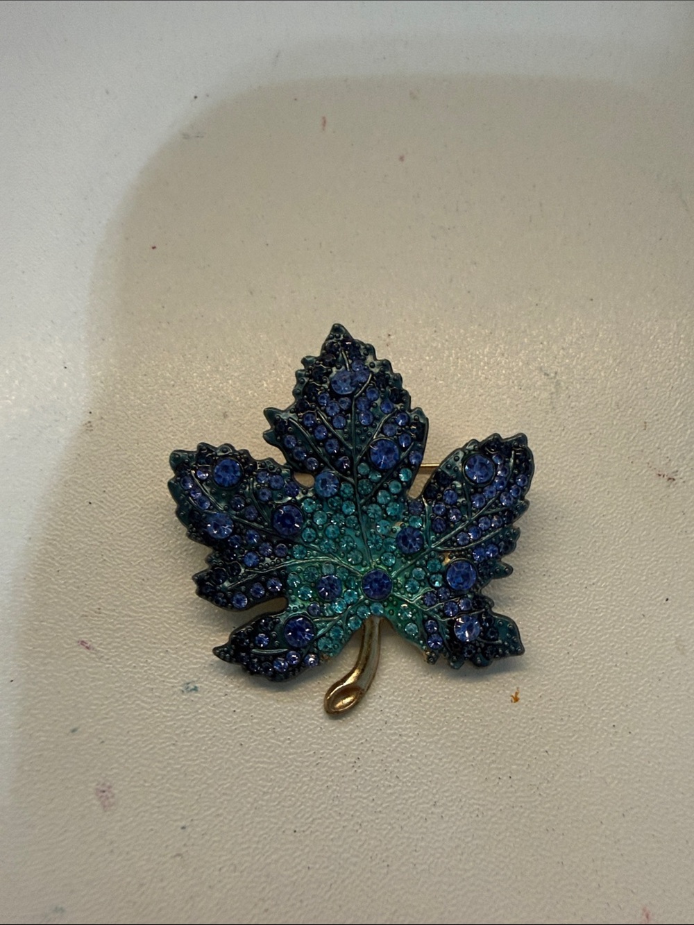 Blue-Green Crystal Maple Leaf Brooch - Women Jewelry